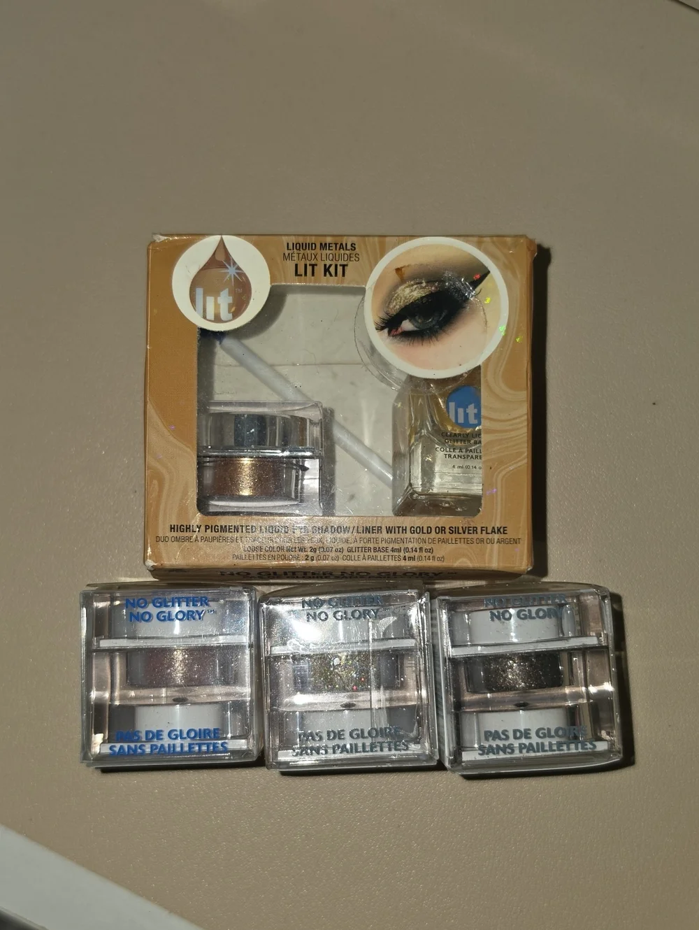 LIT Cosmetics Glitter Eyeshadow Set of 4 + Clearly Liquid Glitter Base